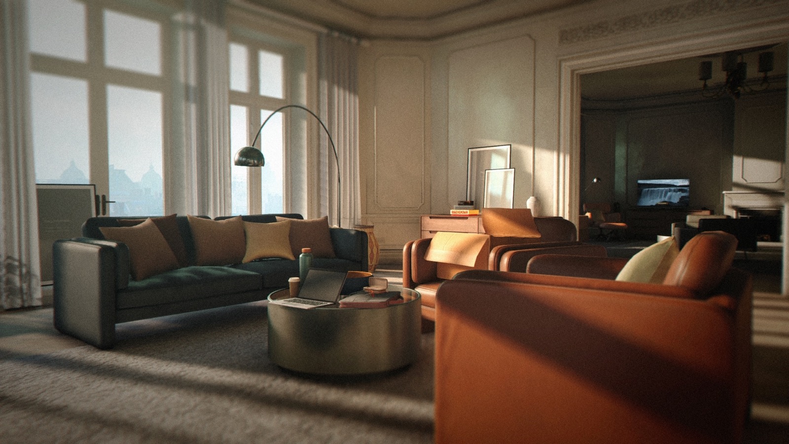 Official 007 First Light screenshot of a London apartment lounge interior at night.