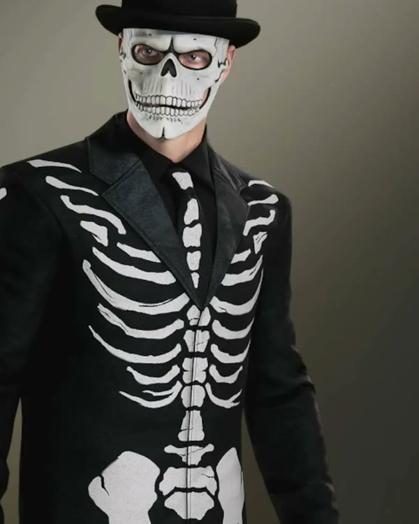 James Bond in the Day of the Dead skeleton suit, mask and top hat in 007 First Light.