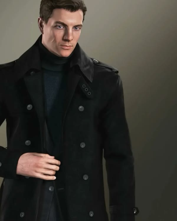 James Bond in the Funeral Outfit, a black buttoned overcoat, in 007 First Light.