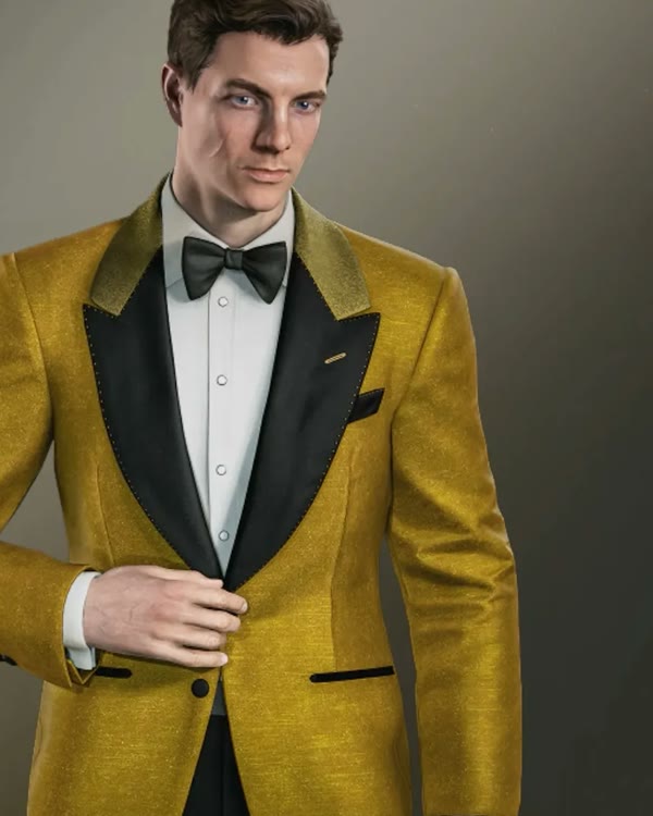 James Bond in the Gilded Tuxedo, a gold dinner jacket with black lapels, in 007 First Light.