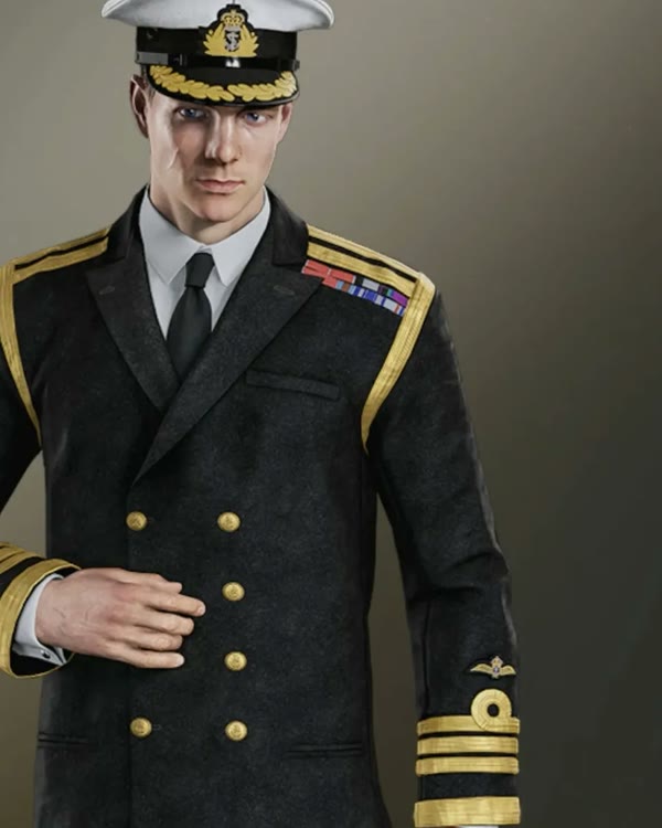 James Bond in the Golden Anchor naval officer uniform with a captain's cap in 007 First Light.