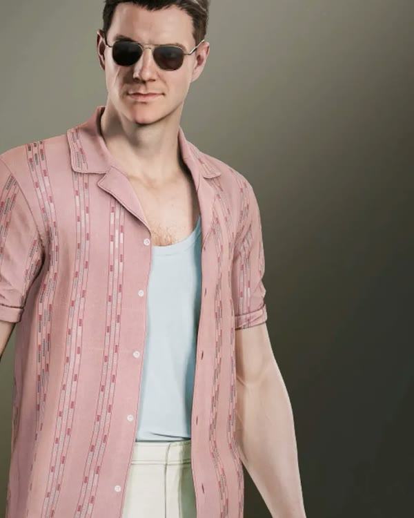 James Bond in the Resort Casual Outfit, a pink patterned shirt, in 007 First Light.